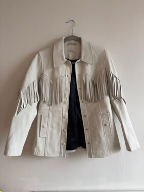 Ganni Cream Fringe Leather Jacket